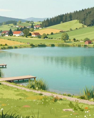 AI-generated illustration of the Tiefgraben bathing meadow on the Irrsee lakeshore
