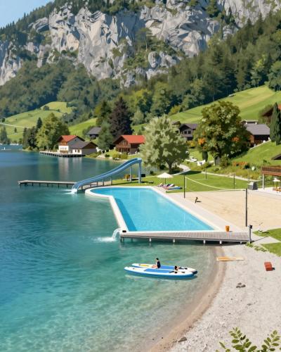 AI-generated illustration of the lakeside lido at Steinbach am Attersee