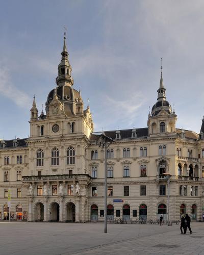 Graz Rathaus (Town Hall) on Hauptplatz in warm evening light, Styria, Austria