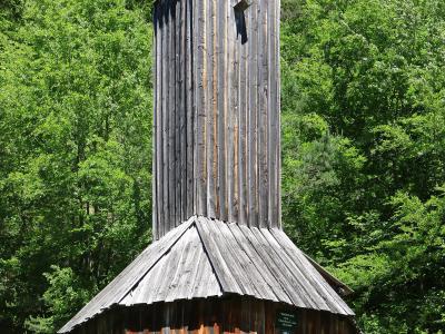 Historic wooden weather tower at the Austrian Open-Air Museum Stuebing near Graz