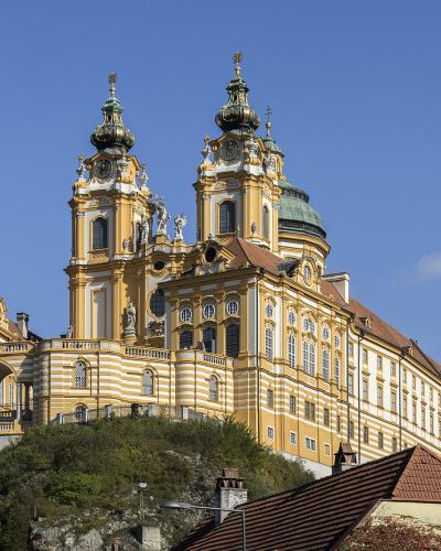 Melk Abbey above the Danube, west view