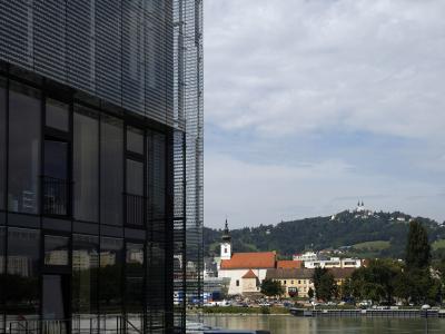 View across the Danube in Linz from the Lentos museum toward Postlingberg