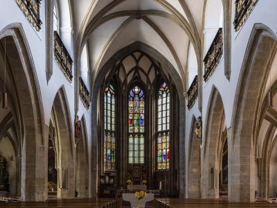 The Gothic nave of Freistadt parish church, looking towards the choir