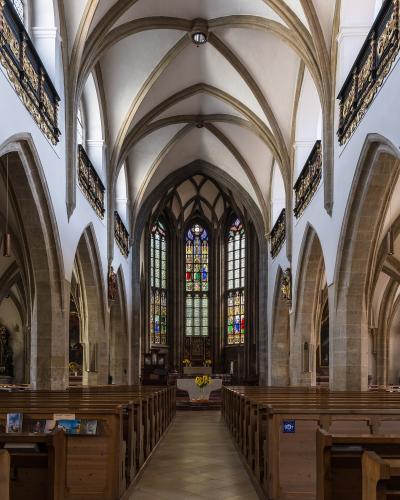 The Gothic nave of Freistadt parish church, looking towards the choir
