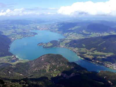 Lake Mondsee seen from the Schafberg in the Salzkammergut