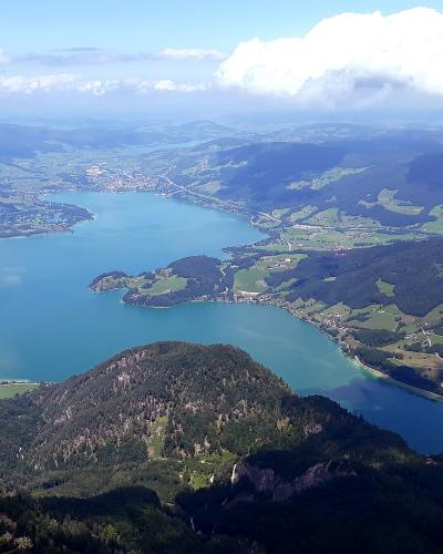 Lake Mondsee seen from the Schafberg in the Salzkammergut