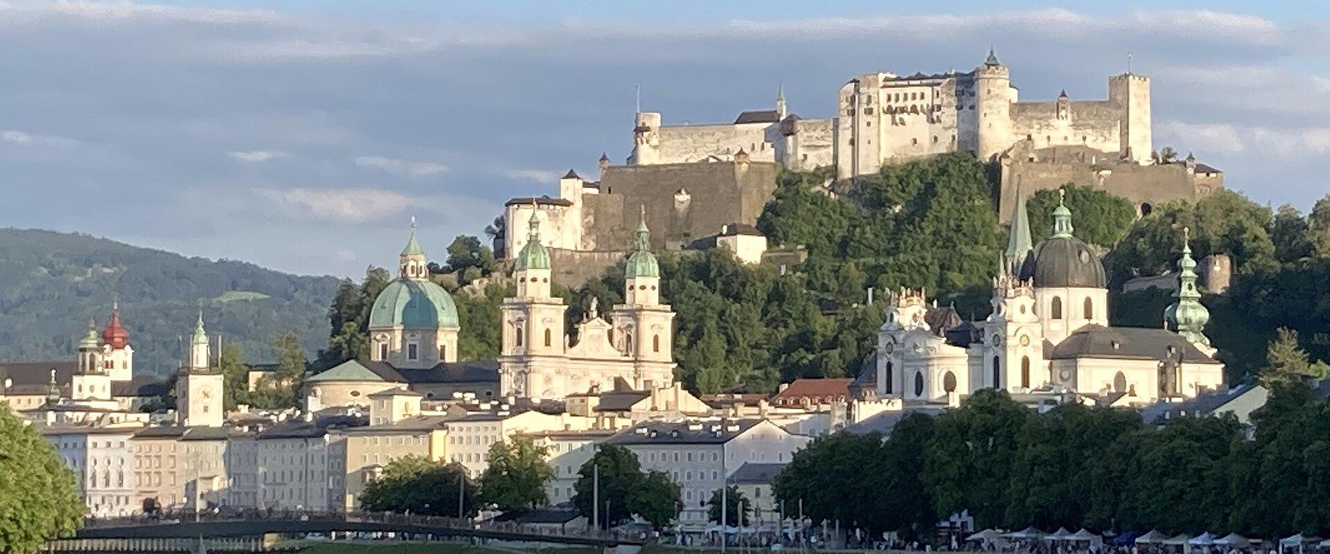 Salzburg old town and the Hohensalzburg fortress above the Salzach
