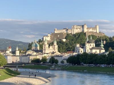 Salzburg old town and the Hohensalzburg fortress above the Salzach