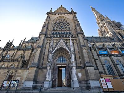 West facade and spire of the Mariendom (New Cathedral) in Linz