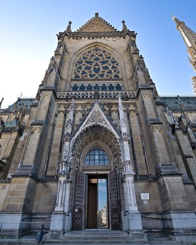 West facade and spire of the Mariendom (New Cathedral) in Linz