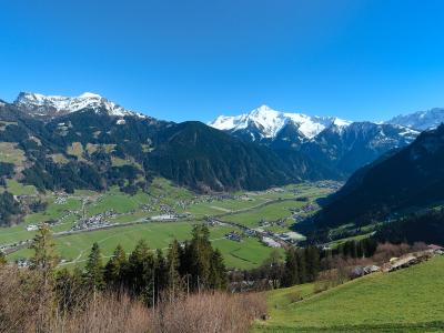 Mayrhofen spread across the floor of the Zillertal below snowy peaks