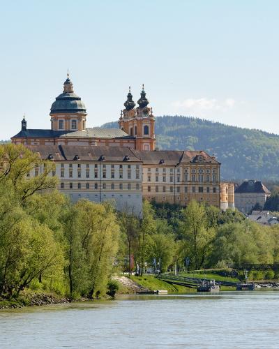 Melk Abbey rising above the Danube in the Wachau Valley, Lower Austria