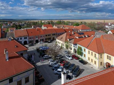 Red-tiled rooftops and the old town of Rust seen from above, Lake Neusiedl region