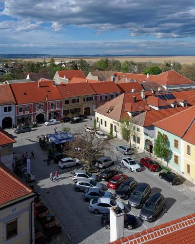 Red-tiled rooftops and the old town of Rust seen from above, Lake Neusiedl region