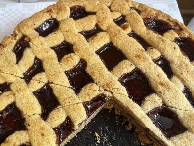 Linzer Torte with its signature lattice pastry crust and dark jam filling