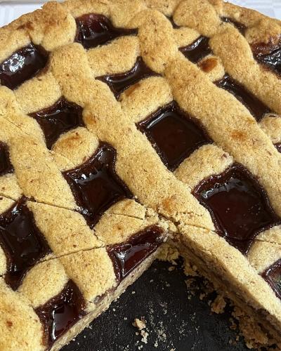 Linzer Torte with its signature lattice pastry crust and dark jam filling