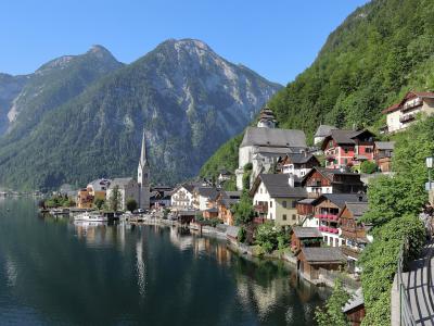The lakeside village of Hallstatt beneath steep mountains, Upper Austria