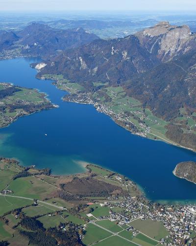 Aerial view of the Wolfgangsee in the Salzkammergut lake district
