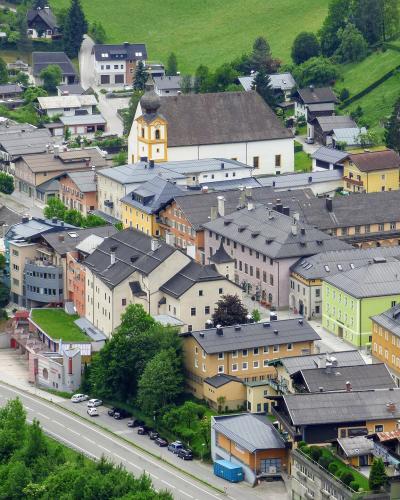 The rooftops of Werfen town centre in the Salzach valley
