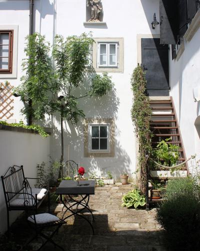 Flower-filled courtyard of the Haydn House museum in Eisenstadt