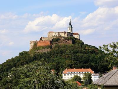 Gussing Castle perched on its volcanic hill above the town of Gussing, Burgenland