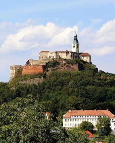 Gussing Castle perched on its volcanic hill above the town of Gussing, Burgenland